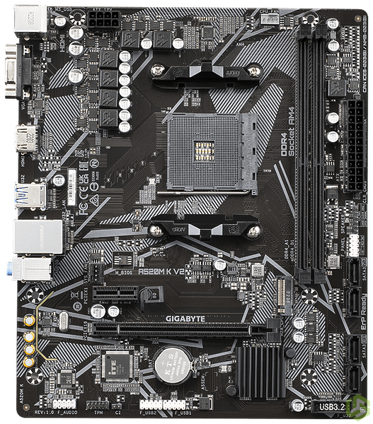 Материнская плата Gigabyte A520M K V2 (Soc-AM4, A520, 2xDDR4, mATX, GbLAN RAID+VGA+HDM Материнская плата Gigabyte A520M K V2 (Soc-AM4, A520, 2xDDR4, mATX, GbLAN RAID+VGA+HDM