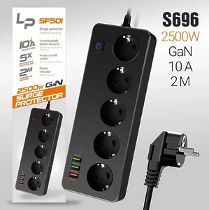 Сетевой фильтр удлинитель LP SF501 5 розетки 2м Черный