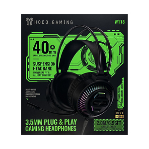 Гарнитура полноразмерная Hoco W118, игровая, 2м, USB+AUX 3.5мм, черный
